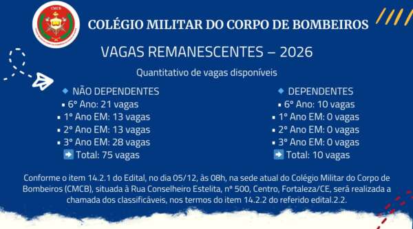 CMCB - Vagas remanescentes do Edital n.º 001/2025 – CCPM/CMCB/PMCE/CBMCE